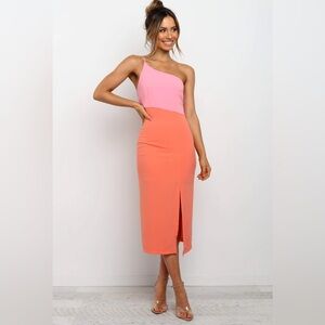 Petal & Pup Asymmetrical One Shoulder Pink and Orange Cocktail Dress